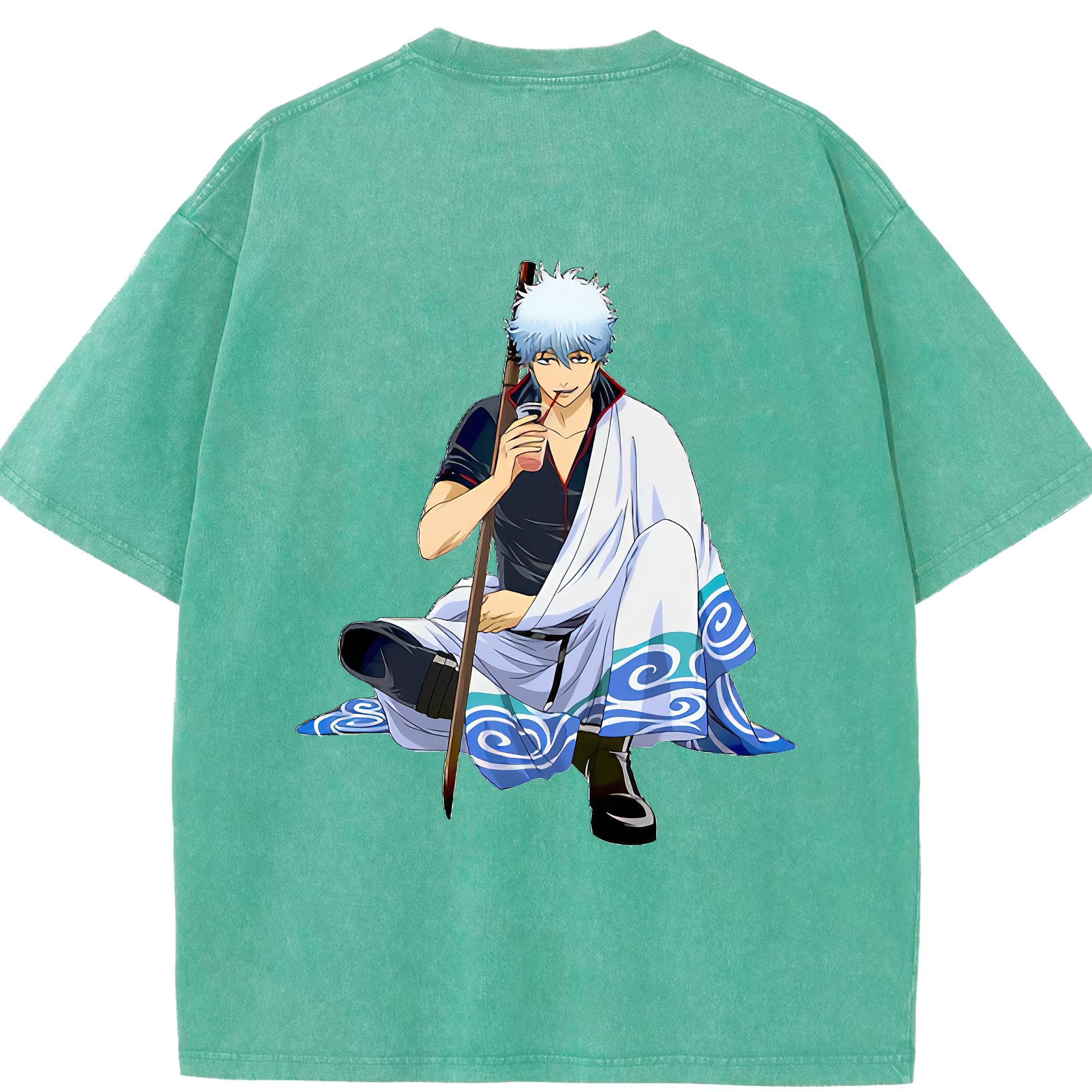 （画像用） ぎんたま 坂田銀時（さかたぎんとき） 神楽 志村新八（しむら しんぱち） GINTAMA Sakata Gintoki Kagura Shimura Shinpachi 綿100% ヴィンテージ風 半袖Tシャツ（背面プリント）
